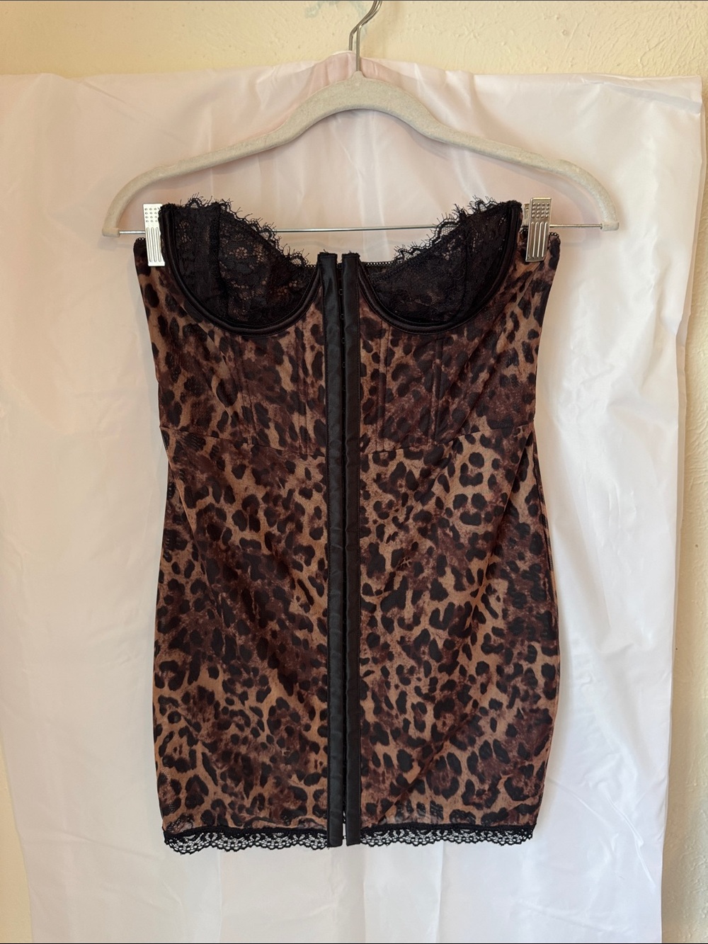 Current Mood Leopard-Print Lace Bustier Mini Dress - Brown & Black